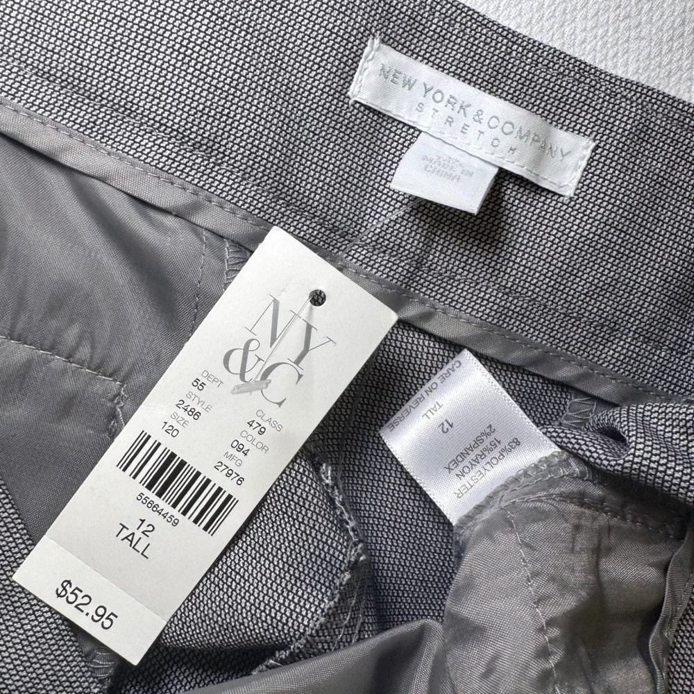 New York & Company Crosby Street Gray Straight Leg Dress Pants 12 Tall NWT‎ Snag